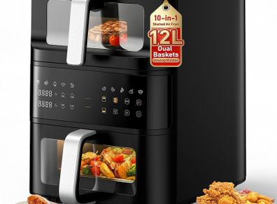 Double Stack Air Fryer, 12L, 2 Drawers With Viewing Window