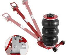 Air Jack, 3 Ton/3000 kg Triple Bag Air Jack, Airbag Jack with Six Steel Pipes, Lift up to 44.9 cm, 3-5 s Fast Lifting Pneumatic Jack, with Adjustable Long Handle for Cars, Garages, Repair (Red)