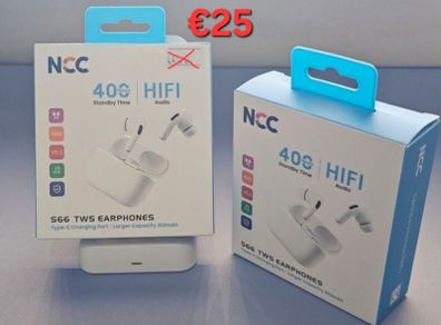 Brand NEW Latest Design NCC S66 TWS Wireless Earbuds White.