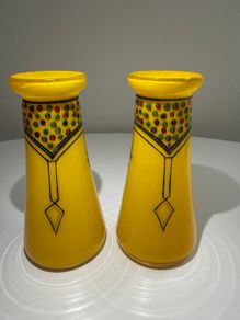 Exceptional Pair of Art Deco Czech Tango Glass Vases. c.1928 to1933
