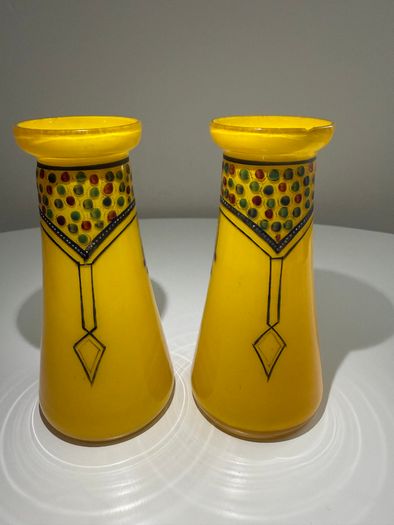 Exceptional Pair of Art Deco Czech Tango Glass Vases. c.1928 to1933