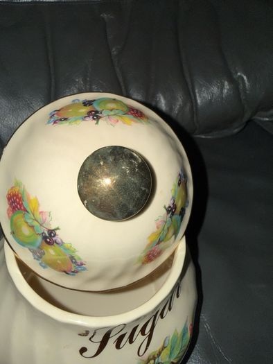 KH Pottery Staffordshire SUGAR Canister Fruit Design .