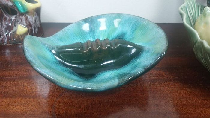 Stunning Vintage Mid Century Modern Ceramic Ashtray in the Most Amazing Turquoise Green and Brown Glaze, Grand River Pottery, Fergus, Canada- A Tobacciana Collector's Dream Piece!