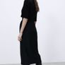 Zara black round neck midi belted dress with contrast knit sleeves, size L- UK 12 Image 2