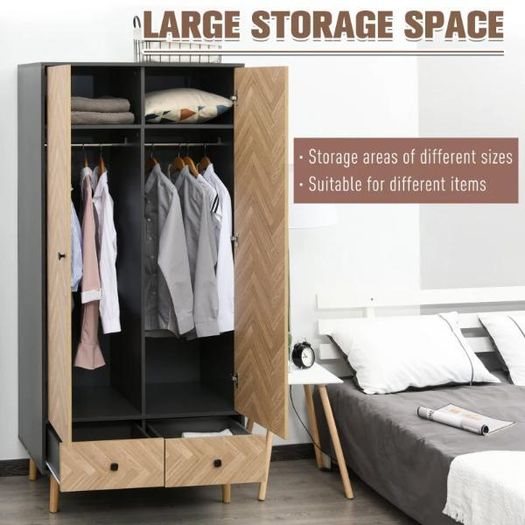 Double Wardrobe with Drawers 90 x 50 x 190 cm