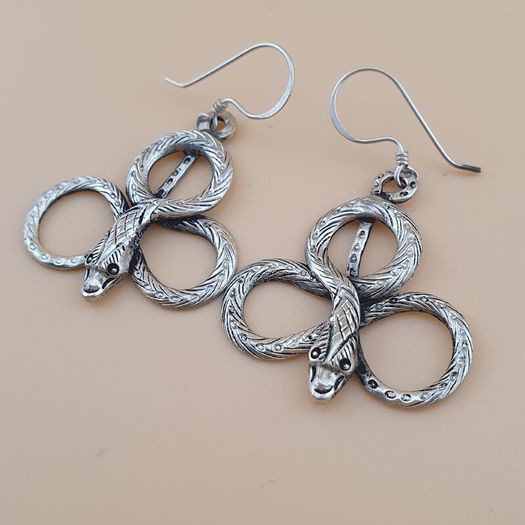 Antique Style Brass Snake Dangle Earrings
