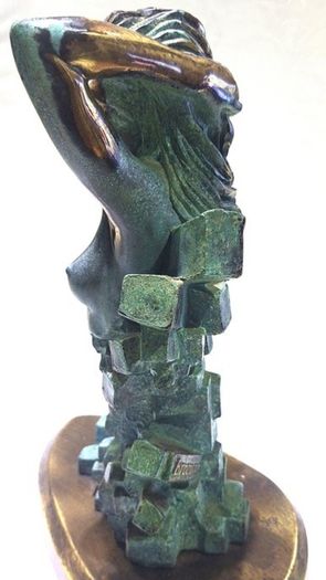 Woman With Naked Bust (35cm, 4.5kg) - Patinated Bronze, Signed