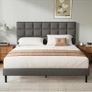 Double Bed Frame, Easy Assembly, Sturdy Wooden Slat Support, Upholstered Platform with Headboard, No Box Spring Needed, Gray Double Bed 135x190 Image 7