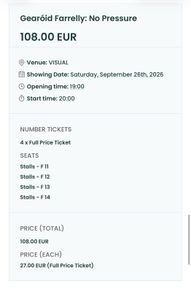 4 x Gearoid Farrelly tickets Carlow