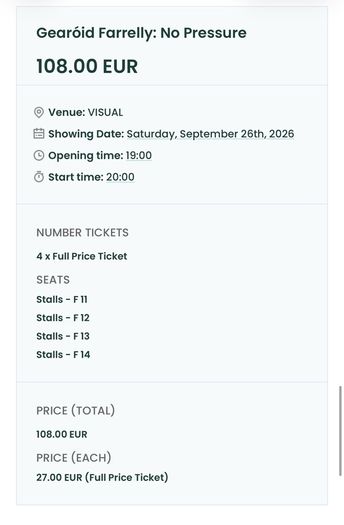 4 x Gearoid Farrelly tickets Carlow