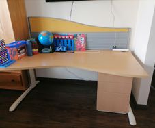 Large curved computer desk with pedestal