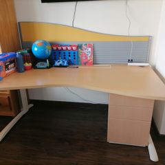 Large curved computer desk with pedestal