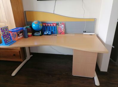 Large curved computer desk with pedestal