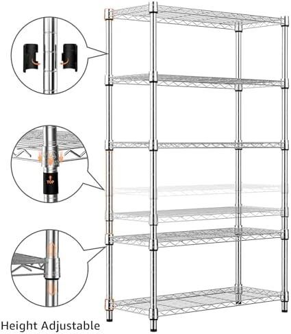 1250 lbs Steel Heavy Duty 5-Tier Utility Shelving Unit Steel Organizer Wire Rack for Home,Kitchen,Office,Chrome 35 x 60 x 158.7 cm