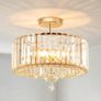 Gold Crystal Ceiling Lights,3-Light Modern LED Chandeliers Fitting,Industrial Crystal Semi Flush Mount Ceiling Lighting for Hallway Living Room Kitchen Bathroom,Dia 36.5cm Image 7