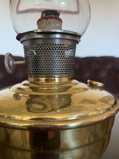 1930s40s Aladdin Model 12 Brass Table Mantle Oil Lamp with Fluted Glass Shade