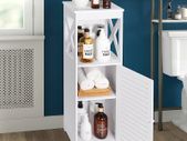Waterproof Bathroom Cabinets,White Bathroom Storage Shelf Organizer Cupboard with Daily use Layer and 1 Cupboard Door