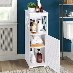 Waterproof Bathroom Cabinets,White Bathroom Storage Shelf Organizer Cupboard with Daily use Layer and 1 Cupboard Door