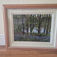 original forest trees painting in lovely box type frame