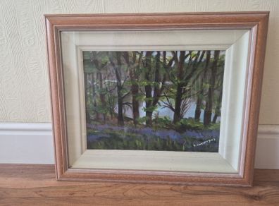 original forest trees painting in lovely box type frame