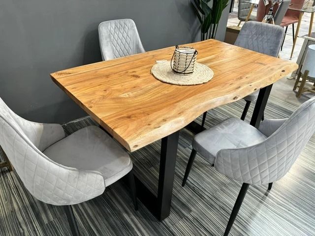 Solid Acacia Wood Dining Table 160 cm - Rustic Industrial Style