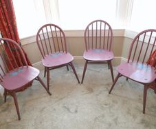 4 vintage wooden kitchen chairs pink