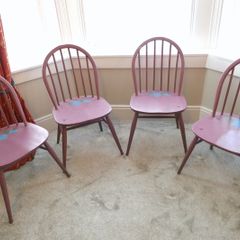 4 vintage wooden kitchen chairs pink