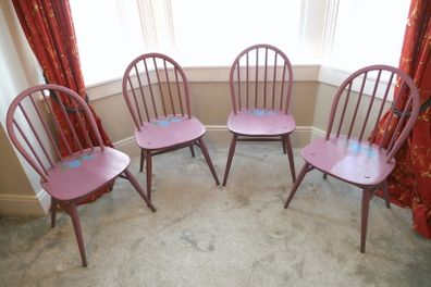 4 vintage wooden kitchen chairs pink