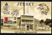 1979 Jersey Postcard of Post Office Headquarters Jersey, with definitive stamp tied by cancel Celebrating UPU Day 6th October 1979