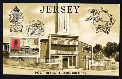 1979 Jersey Postcard of Post Office Headquarters Jersey, with definitive stamp tied by cancel Celebrating UPU Day 6th October 1979