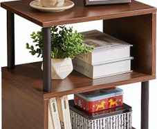 3 Tier Side End Table, Wooden Bedside Table, Modern Sofa Side End Table for Living Room/Bedroom/Small Space, Brown+Black Legs,