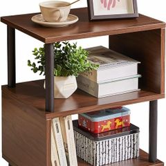 3 Tier Side End Table, Wooden Bedside Table, Modern Sofa Side End Table for Living Room/Bedroom/Small Space, Brown+Black Legs,