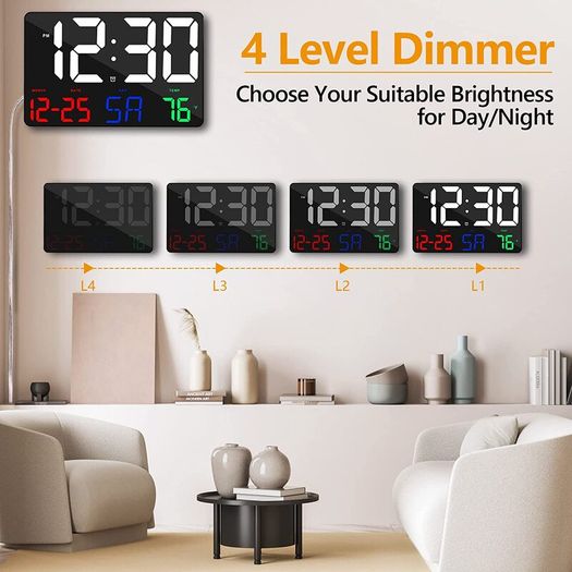 Digital Clock Large Display,11.5" Digital Calendar Alarm Clock with Wireless Remote Control, LED Oversized Wall Clock with Date