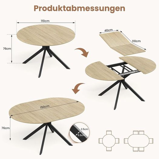 Extendable Dining Table 4-6 People  110-150 x 76cm