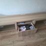 TV Stand Unit 180cm White Stained Oak Effect with Glass Doors & Drawer Image 3