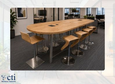 3.4M Oak High Meeting Table  & 10 High Stools