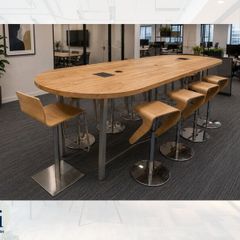 3.4M Oak High Meeting Table  & 10 High Stools