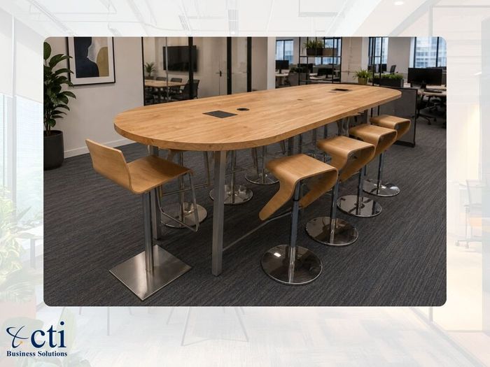 3.4M Oak High Meeting Table  & 10 High Stools