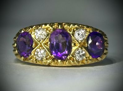 18k Gold Amethyst Diamond Ring