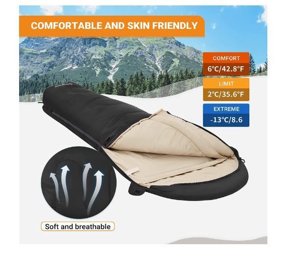 Mummy Sleeping Bag for Adults Kids Children Junior 3 Season Winter Double Layer 300GSM Lightweight Single Compact Thermal Warm