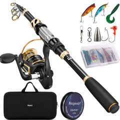Telescopic Fishing Rod and Spinning Reel Combo Set with Fishing Line, Fishing Lures Kit & Accessories and Carrier Bag for Saltwater Freshwater (FREE POSTAGE)