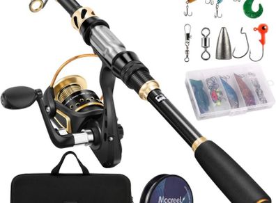 Telescopic Fishing Rod and Spinning Reel Combo Set with Fishing Line, Fishing Lures Kit & Accessories and Carrier Bag for Saltwater Freshwater (FREE POSTAGE)