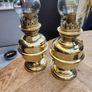 Matching pair of brass oil lamps. Image 4