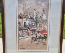 Original watercolor and ink by French artist Louis Tellier
