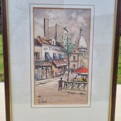 Original watercolor and ink by French artist Louis Tellier