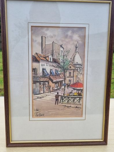Original watercolor and ink by French artist Louis Tellier