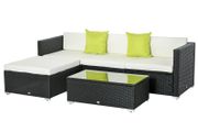 4-Seater Rattan Sofa Set Set Garden Outdoor Sectional Sofa Coffee Table Metal Frame w/Cushion Pillows-Black