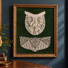 Antique European Lace Art in Ornate Gold Frame 1900
