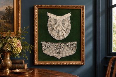 Antique European Lace Art in Ornate Gold Frame 1900