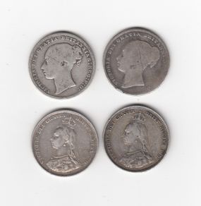 G.B. 4 x 1/-, 92.5% Silver, Coins ( no. G31)